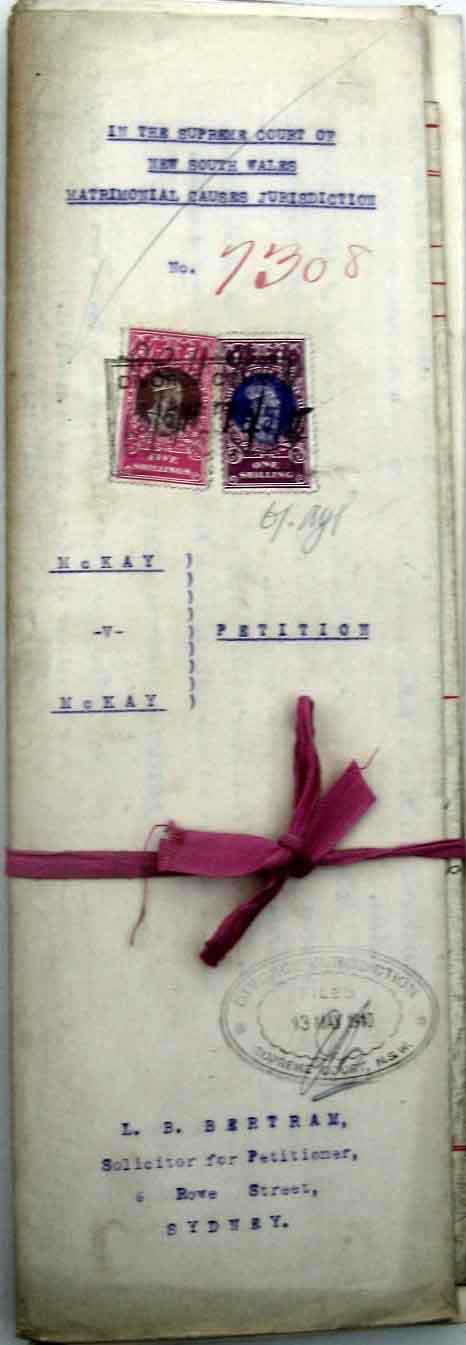 McKay divorce papers, 1910. Photo: Peter de Waal McKay divorce papers, 1910. Photo: Peter de Waal