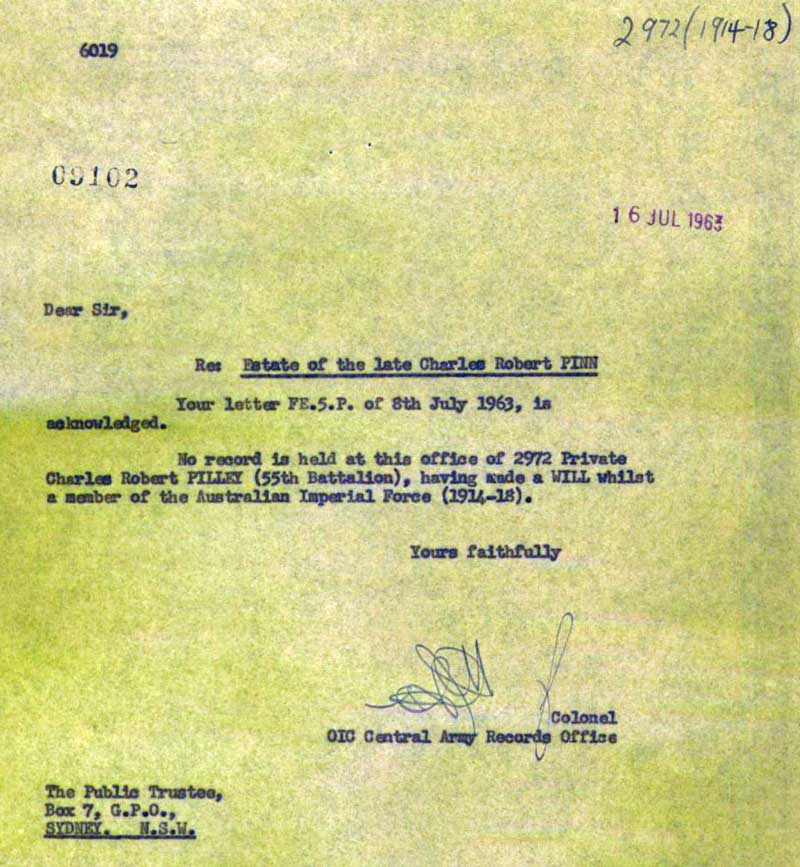 The Public Trust Office, Sydney response 8 Jul 1963