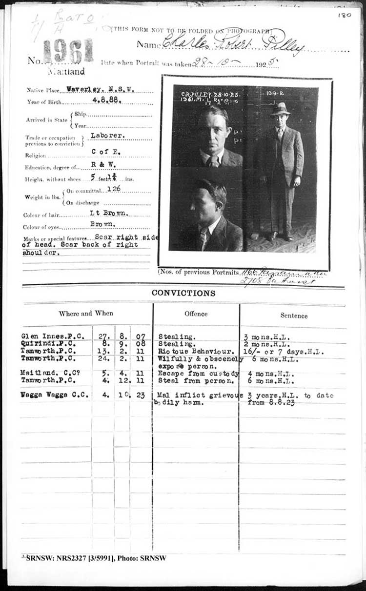 SRNSW: NRS2327, [3/5991], Maitland Gaol photographic description book, 1875-1930, No. 1961, p. 180, R5132.