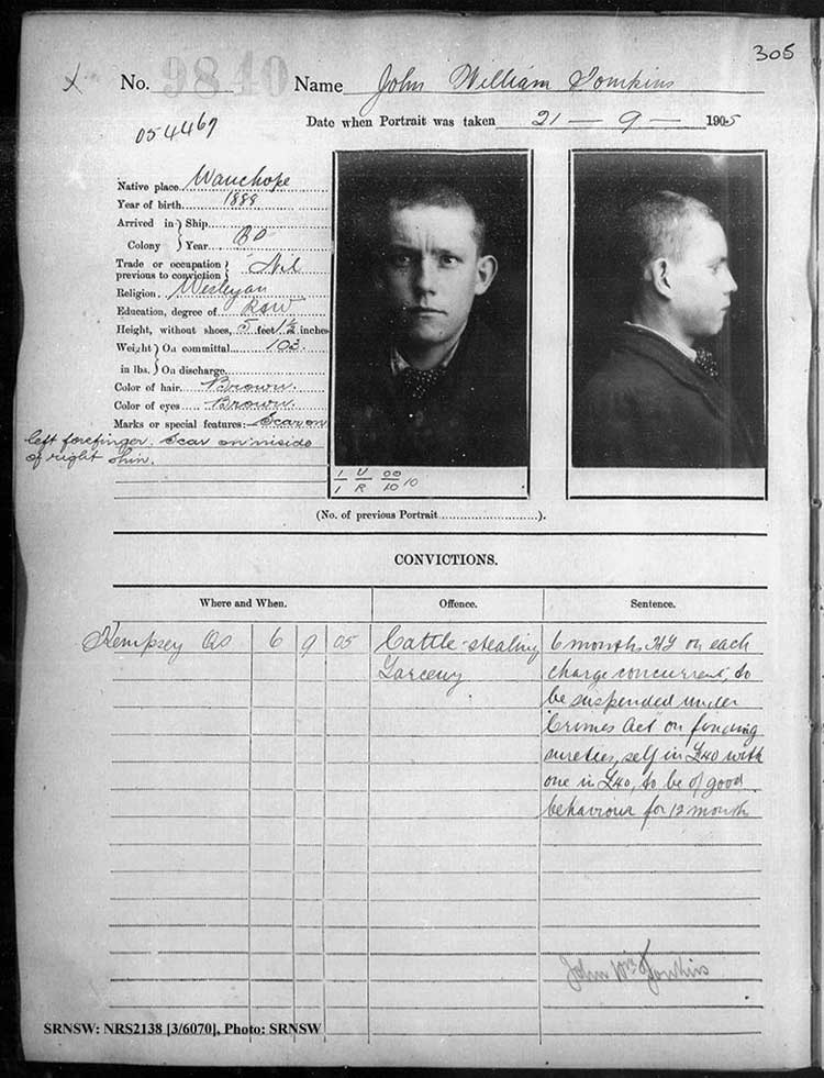 SRNSW: NRS2138, [3/6070], Darlinghurst Gaol photographic description book, 1904-1905, No. 9840, p305, R5111.