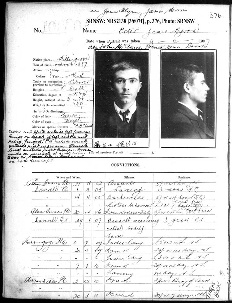 SRNSW: NRS2138, [3/6071], Darlinghurst Gaol photographic description book, 1905-1907, No. 10280, pp. 376, R5111.
