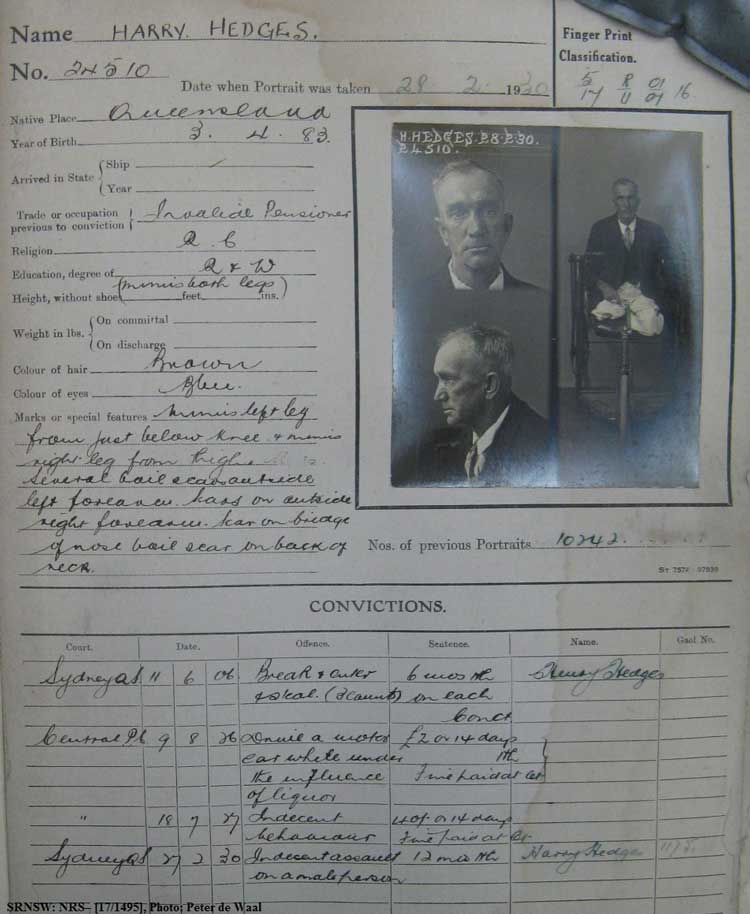 SRNSW: NRS– [17/1495], State Penitentiary photographic description book, 3 Dec 1929-20 Mar 1930, No. 24510, p. –.