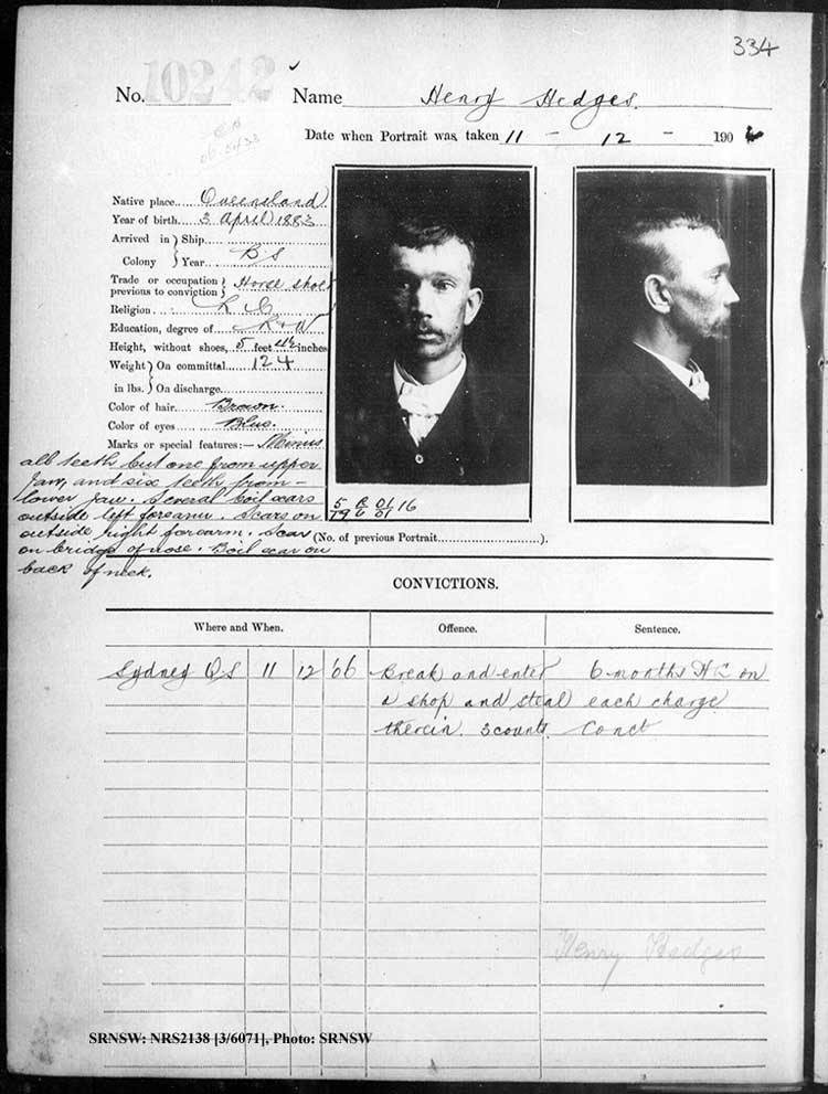 SRNSW: NRS2138, [3/6071], Darlinghurst Gaol photographic description book, 1905-1907, No. 10242, p. 334, R5111.