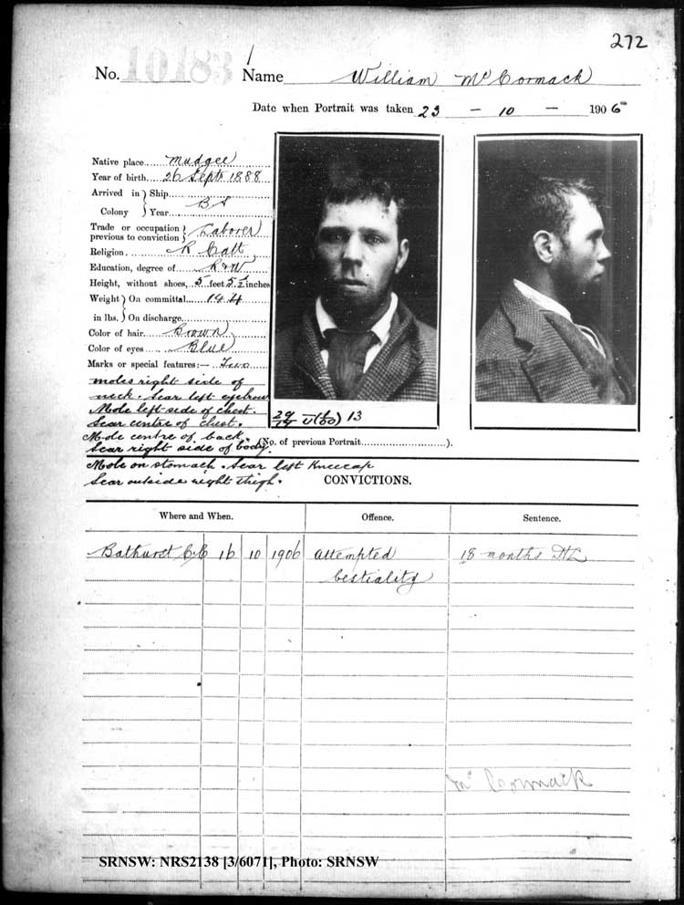 SRNSW: NRS2138, [3/6071], Darlinghurst Gaol photographic description book, 1905-1907, No. 10183, p. 272, R5111.