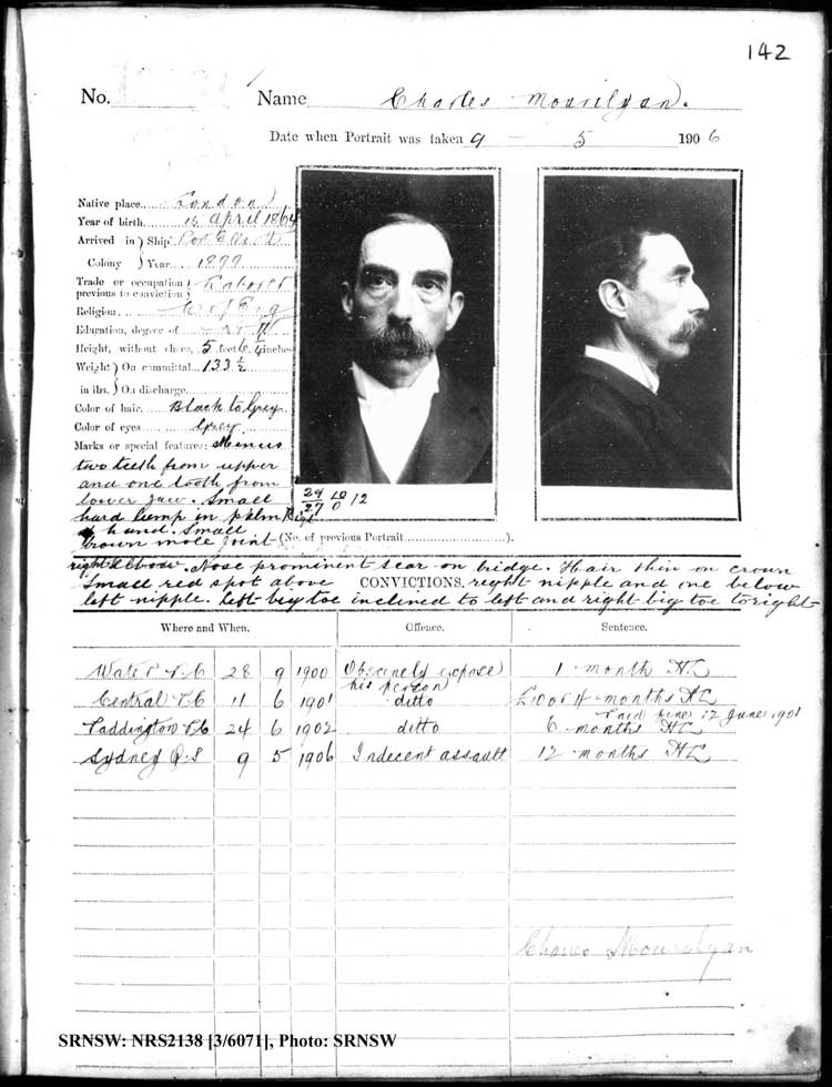 SRNSW: NRS2138, [3/6071], Darlinghurst Gaol photographic description book, 1905-1907, No. 10061, pp. 142, R5111.