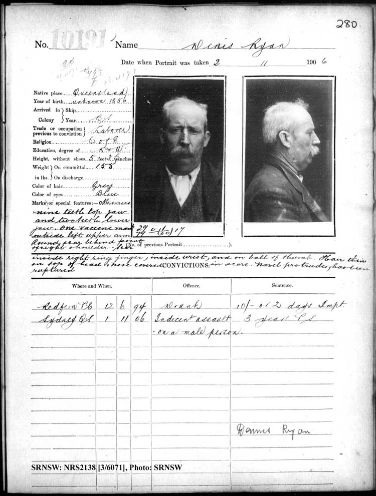SRNSW: NRS2138, [3/6071], Darlinghurst Gaol photographic description book, 1905-1907, No.10191, p. 280, R5111.