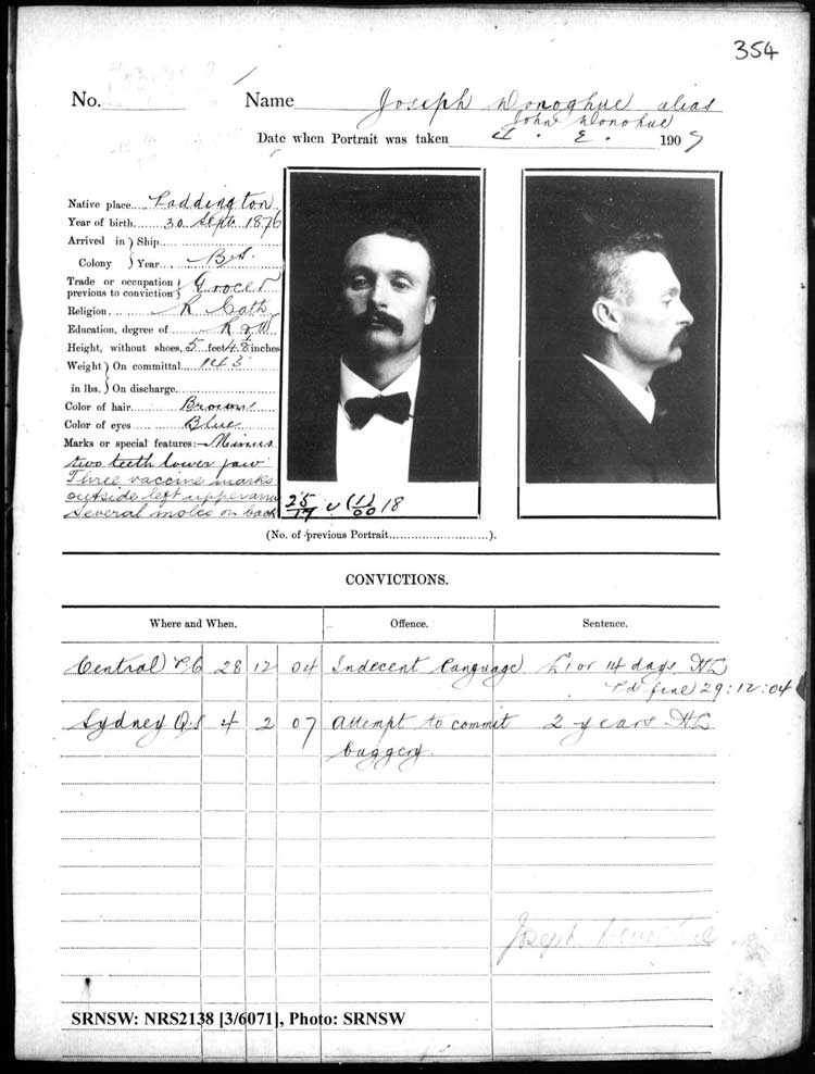 SRNSW: NRS2138, [3/6071], Darlinghurst Gaol photographic description book, 1905-1907, No. 10261, p. 354, R5111.