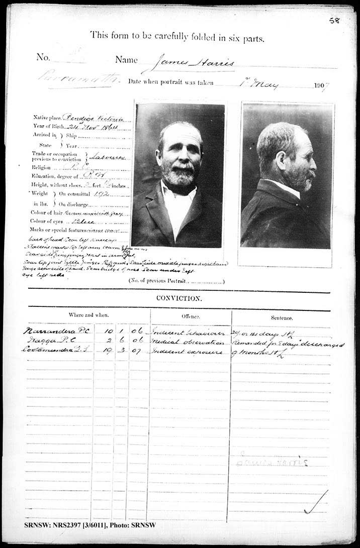 SRNSW: NRS2397, [3/6011], Parramatta gaol photographic description book, 29 Aug 1905-11 Nov 1909, No. 897, p. 58, R5137.