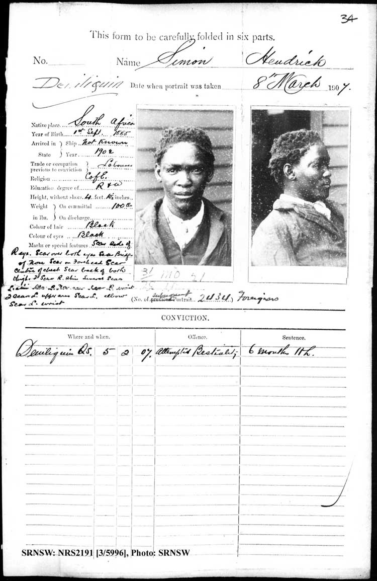 SRNSW: NRS2191, [3/5996], Deniliquin Gaol photographic description book, 1895-1929, No. 33, p. 34, R5118.