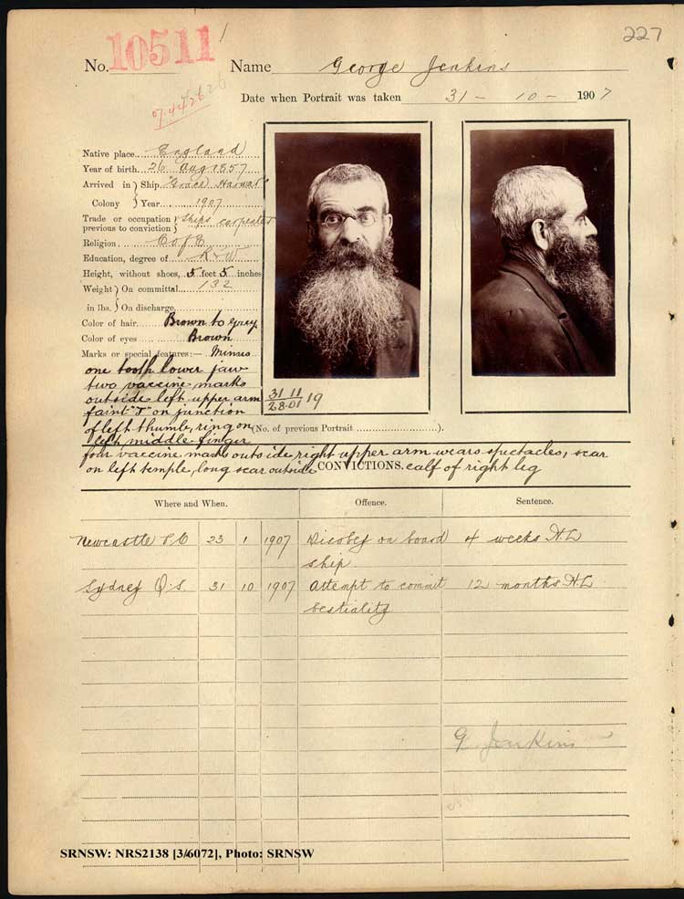 SRNSW: NRS2138, [3/6072], Darlinghurst Gaol photographic description book, 1907-1909, No. 10511, p. 227, R5112.