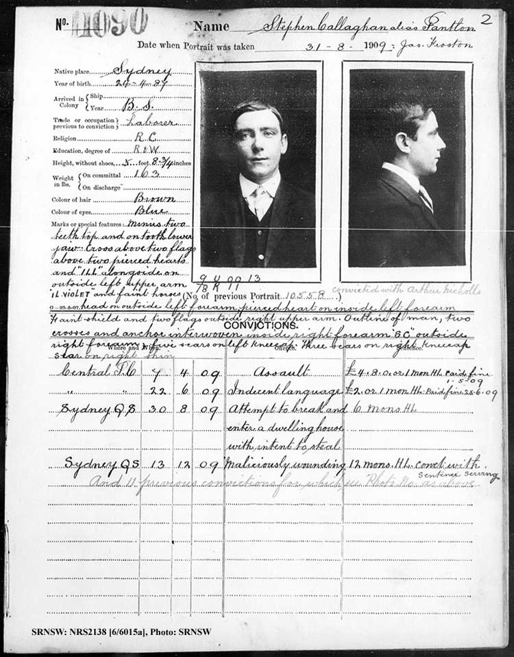 SRNSW: NRS2138, [3/6015A], Darlinghurst Gaol photographic description book, 1909-1910, No. 11090, p. 2, R5113.