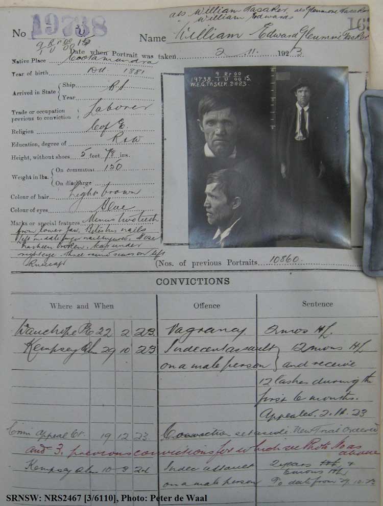 SRNSW: NRS2467, [3/6110], State Penitentiary photographic description book, 11 Aug 1923-12 Jan 1924, No. 19738, p. 163.