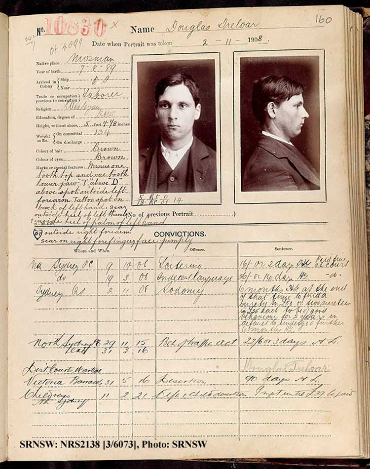 SRNSW: NRS2138, [3/6073], Darlinghurst Gaol photographic description book, 1907-1909, No. 10830, p. 160, R5112. 