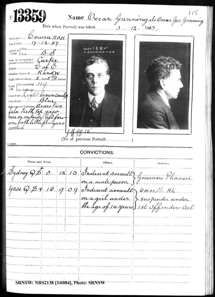 SRNSW: NRS2138, [3/6084], Darlinghurst Gaol photographic description book, 1913-1914, No. 13359, p. 115, R5117.