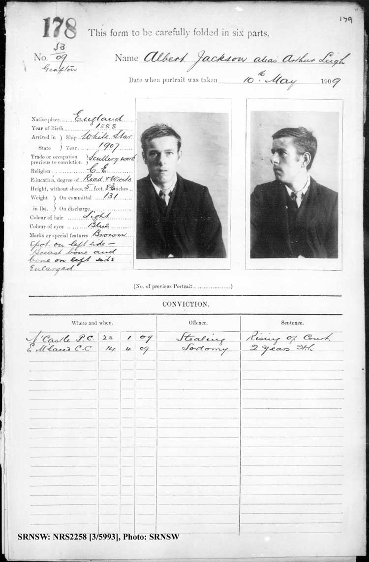 SRNSW: NRS2258, [3/5993], Grafton Gaol photographic description book, Nov 1894-Jun 1910, No. 178, p. 179, R5125.