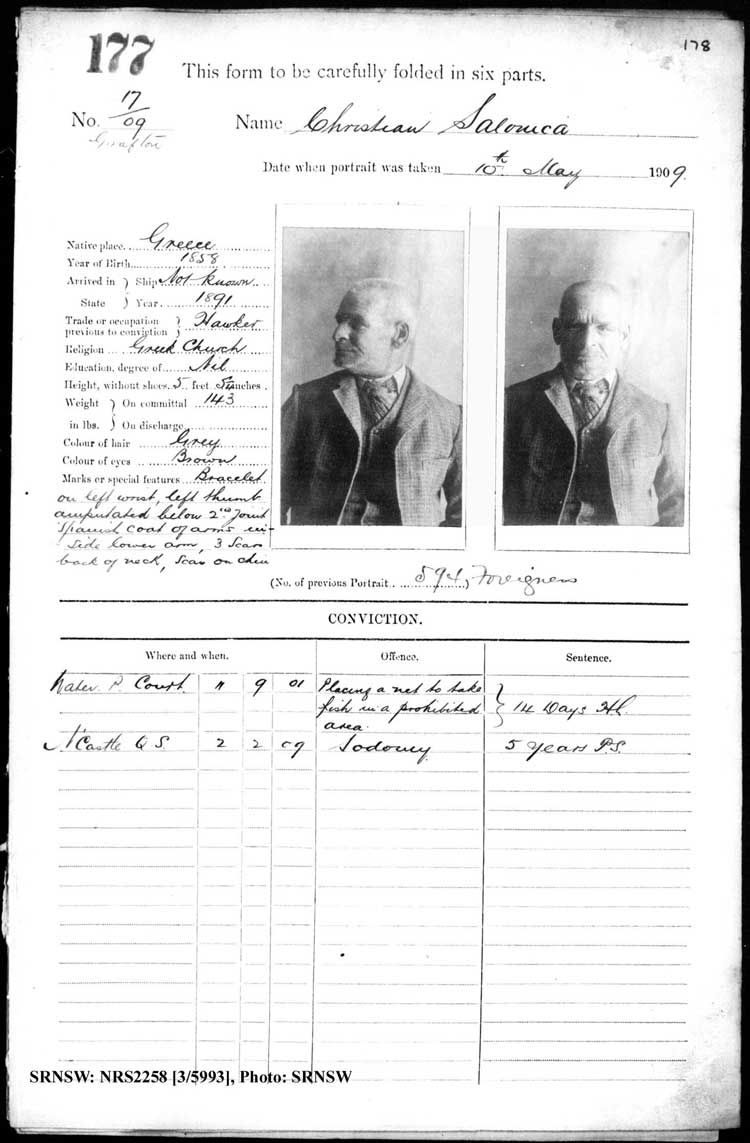 SRNSW: NRS2258, [3/5993], Grafton Gaol photographic description book, 1910-1911, No. 177, p. 178, R5125.