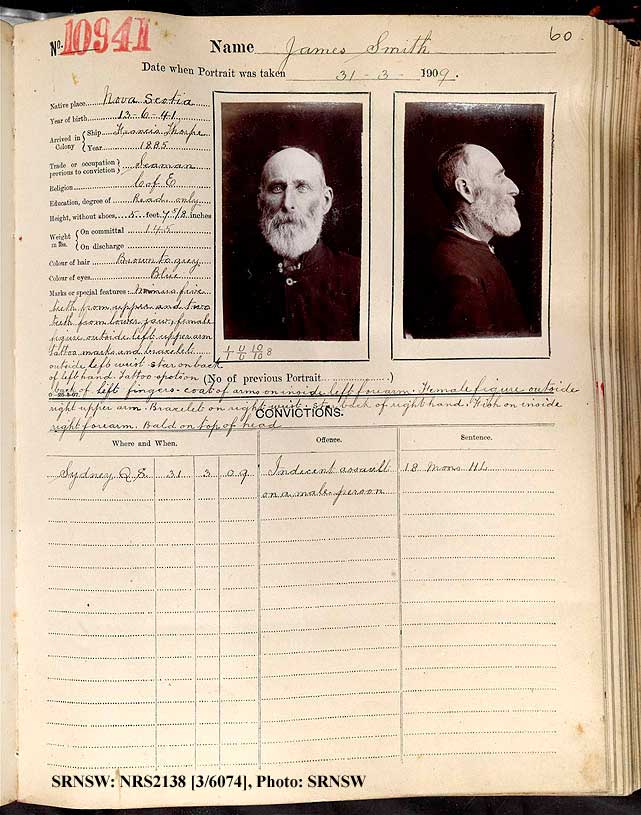 SRNSW: NRS2138, [3/6074], Darlinghurst Gaol photographic description book, 1909-1910, No. 10941, p. 60, R5113.