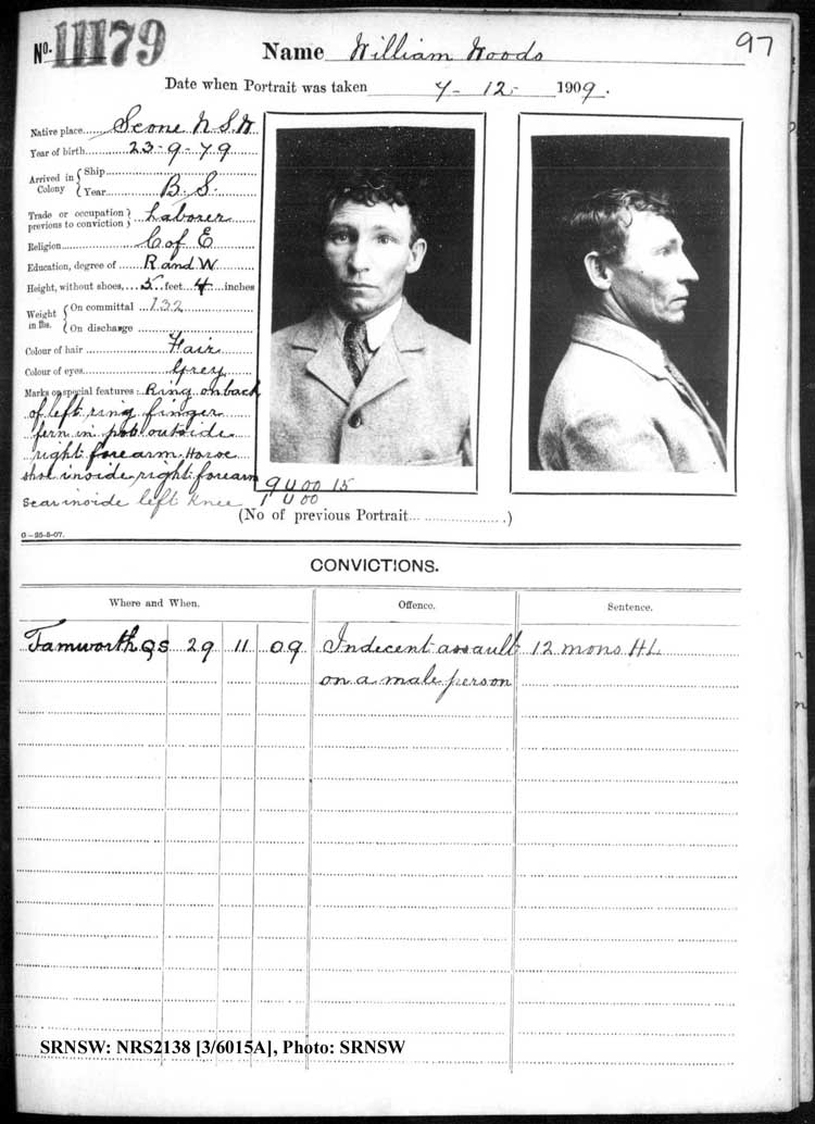 SRNSW: NRS2138, [3/6015a], Darlinghurst Gaol photographic description book, 1909-1910, No. 11179, p. 97, R5113