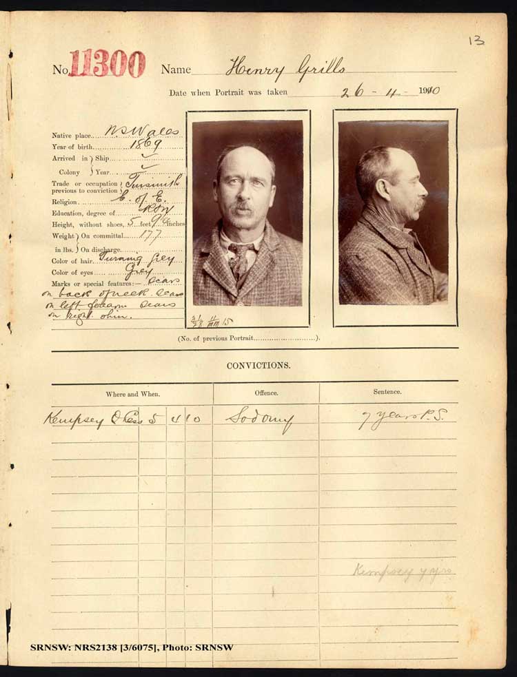 SRNSW: NRS2138, [3/6075], Darlinghurst Gaol photographic description book, 1910-1911, No. 11300, p. 13, R5114.
