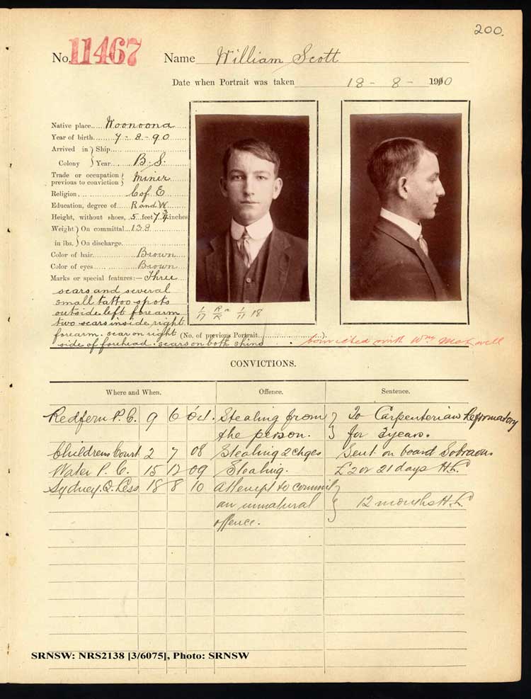 SRNSW: NRS2138, [3/6075], Darlinghurst Gaol photographic description book, 1910-1911, No. 11467, p. 200, R5114.