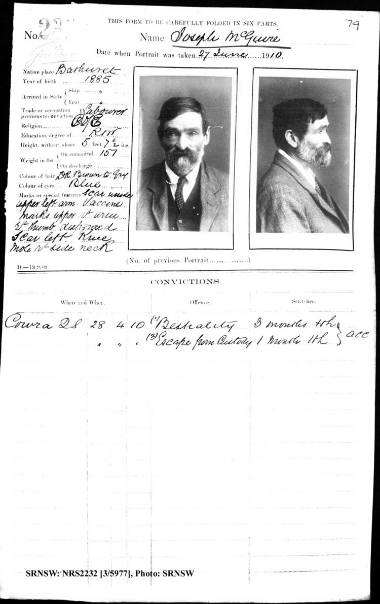 SRNSW: NRS2232, [3/5977], Goulburn Gaol photographic description book, 30 Aug 1909-22 Nov 1911, No.2316, p. 79, R5121.