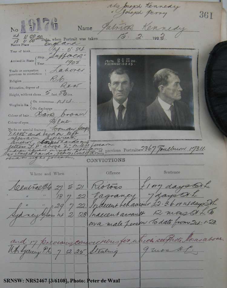 SRNSW: NRS2467, [3/6108], State Penitentiary photographic description book, 5 Sep 1922-24 Mar 1923, No. 19176, p. 361.