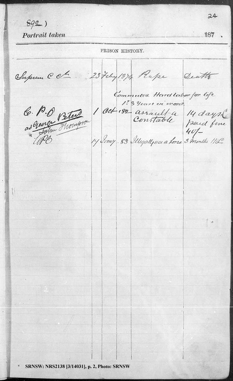 SRNSW: NRS2138, [3/14031], Darlinghurst Gaol photographic description book, Nov 1873-Dec 1874, No. 892, pp. 24b, R5098.