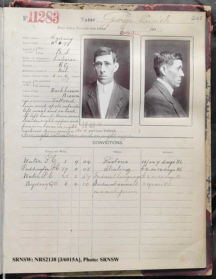 SRNSW: NRS2138, [3/6015a], Darlinghurst Gaol photographic description book, 1909-1910, No. 11283, p. 205, R5113.