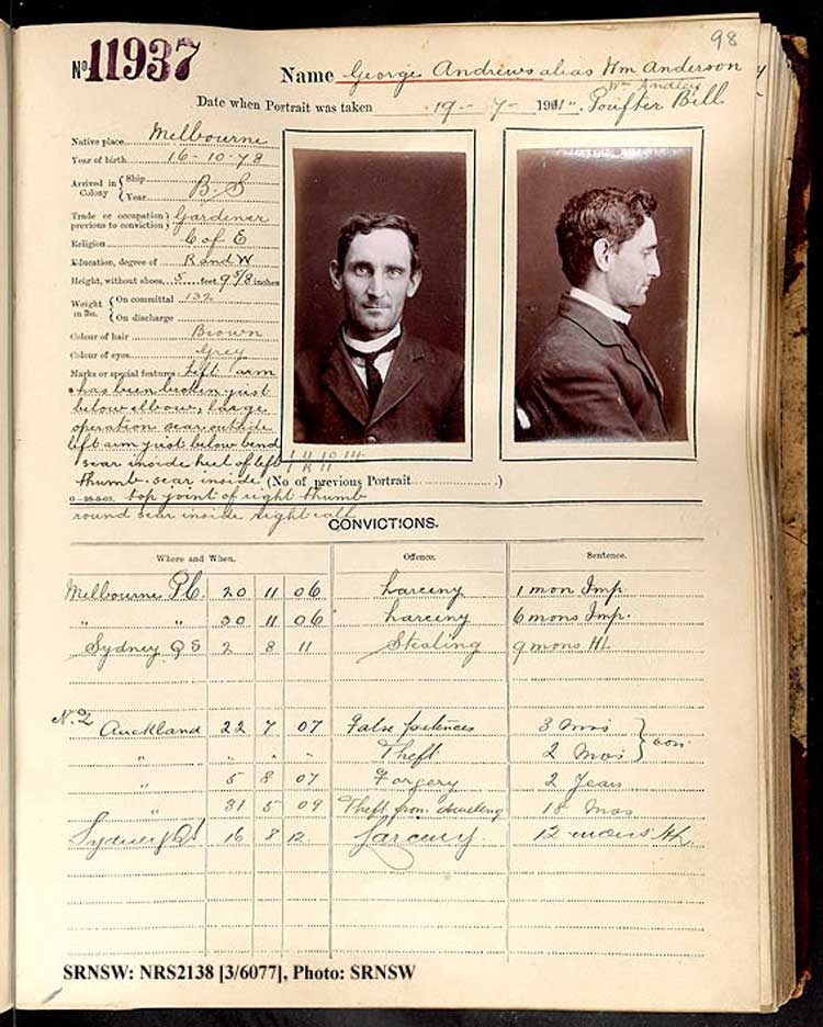 SRNSW: NRS2138, [3/6077], Darlinghurst Gaol photographic description book, 1911-1912, No. 11937, p. 98, R5115. Emphasis added.