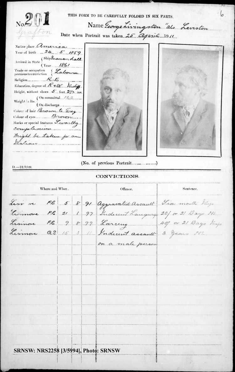 SRNSW: NRS2258, [3/5994], Grafton Gaol photographic description book, Jun 1910-Nov 1922, No. 201, p. 6, R5125.