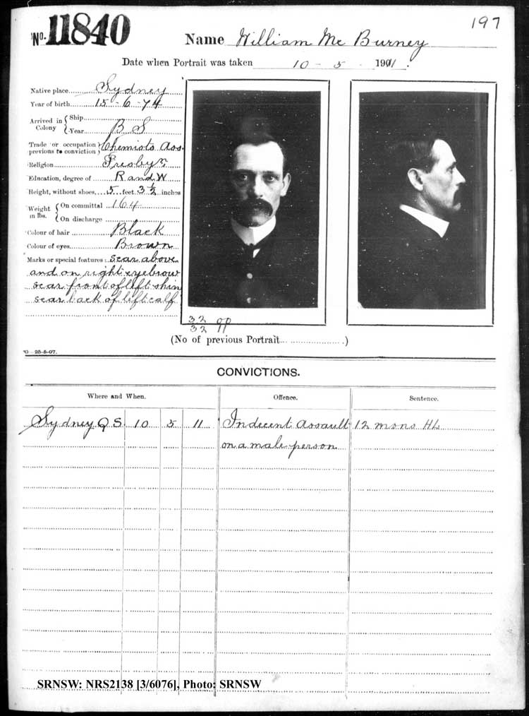 SRNSW: NRS2138, [3/6076], Darlinghurst Gaol photographic description book, 1910-1911, No. 11840, p. 197, R5114.
