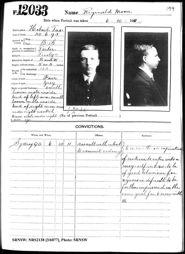 SRNSW: NRS2138, [3/6077], Darlinghurst Gaol photographic description book, 1911-1912, No. 12033, p. 199, R5115.