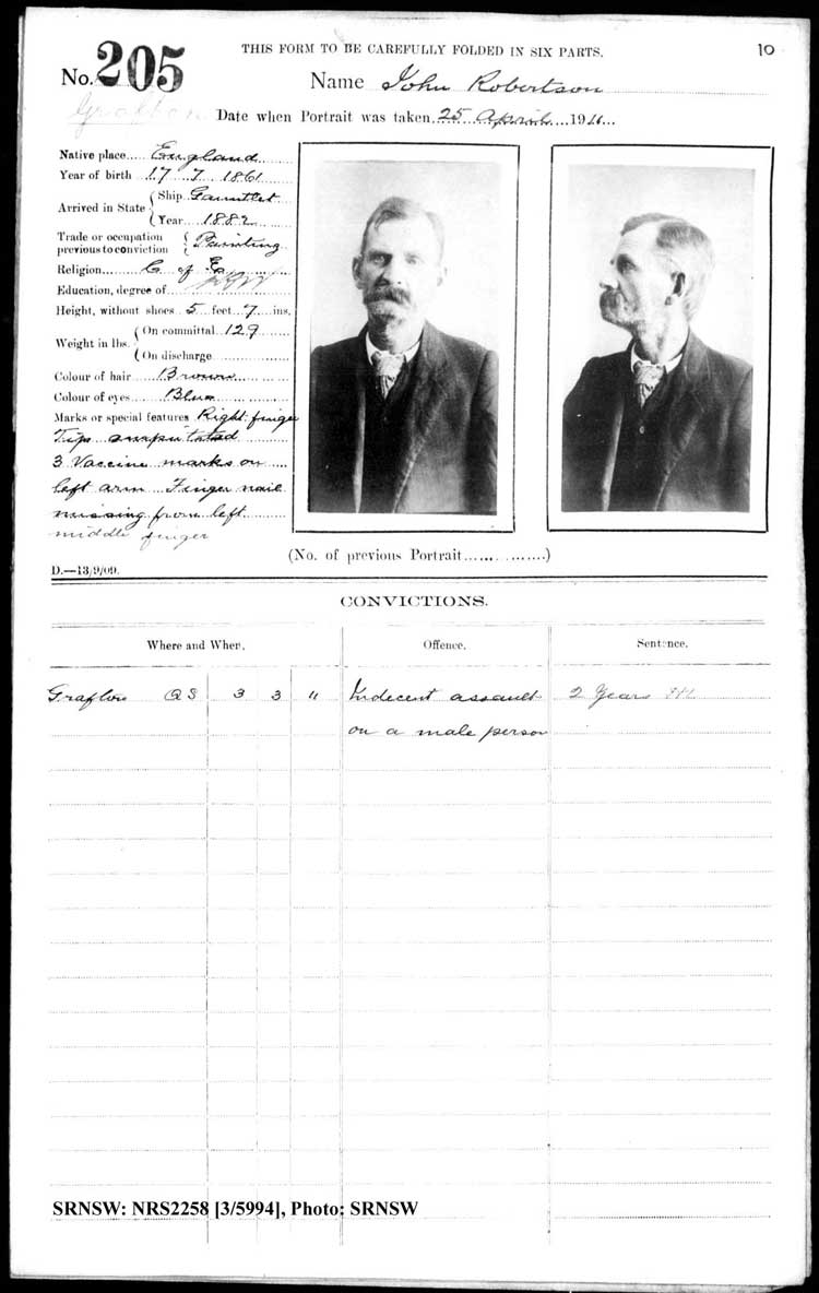 SRNSW: NRS2258, [3/5994], Grafton Gaol photographic description book, Jun 1910-Nov 1922, No. 205, p. 10, R5125.