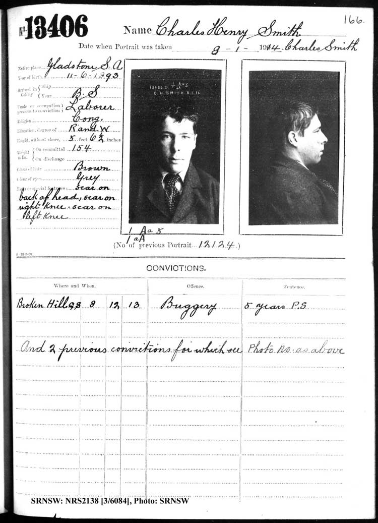 SRNSW: NRS2138, [3/6084], Darlinghurst Gaol photographic description book, 1913-1914, No. 13406, p. 166, R5117.