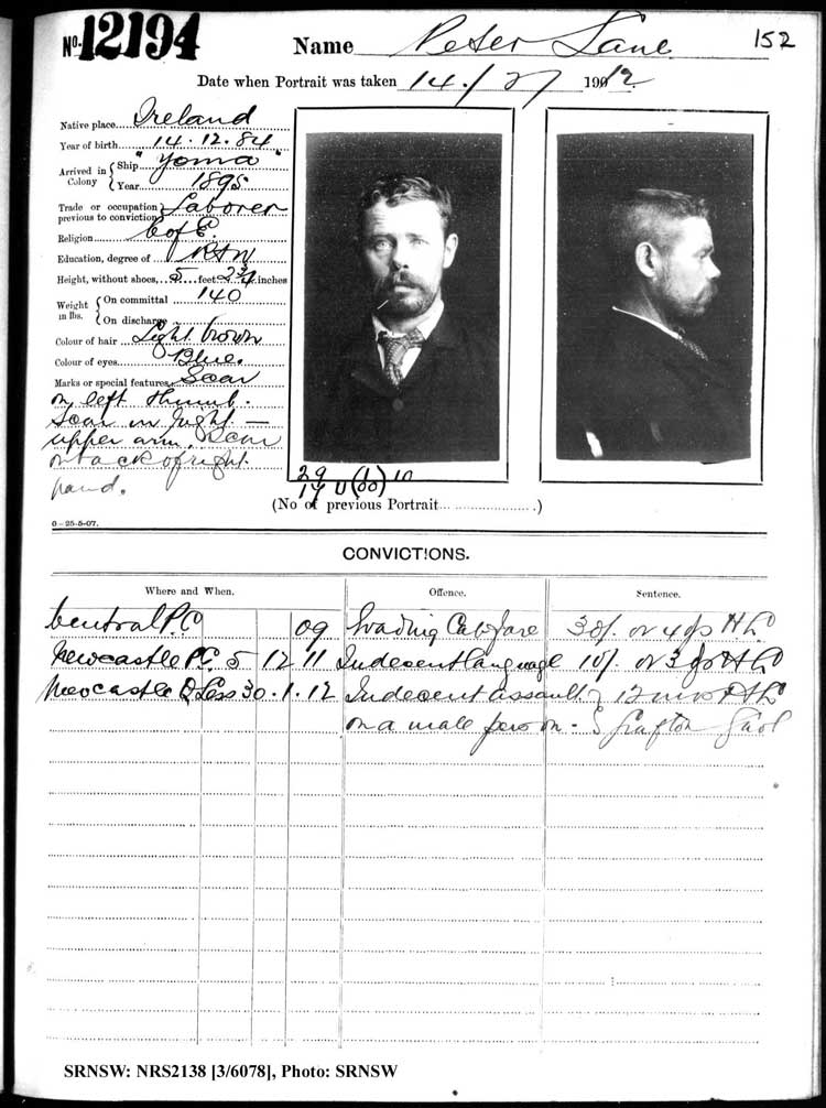 SRNSW: NRS2138, [3/6078], Darlinghurst Gaol photographic description book, 1911-1912, No.12194, p. 152, R5115.