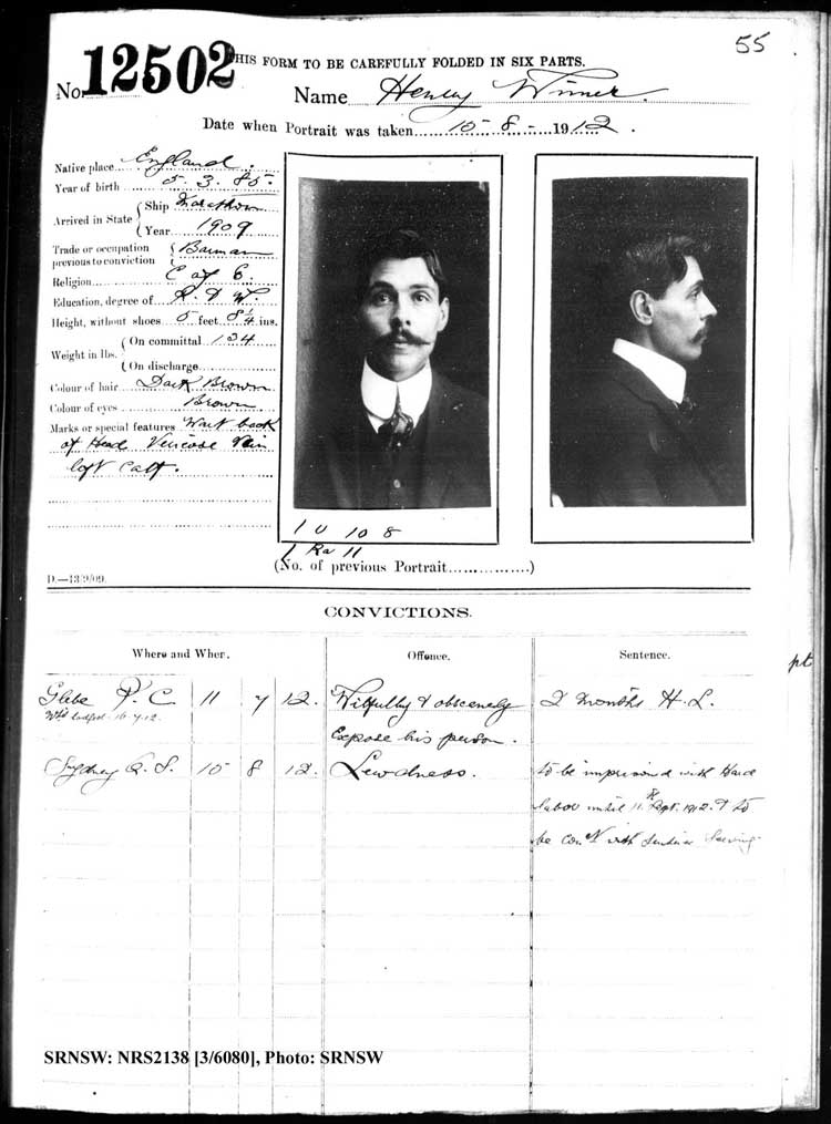 SRNSW: NRS2138, [3/6080], Darlinghurst Gaol photographic description book, 1912-1913, No. 12502, p. 55, R5116.