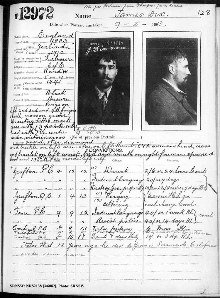 SRNSW: NRS2138, [3/6082], Darlinghurst Gaol photographic description book, 1912-1913, No. 12972, p. 128, R5116.