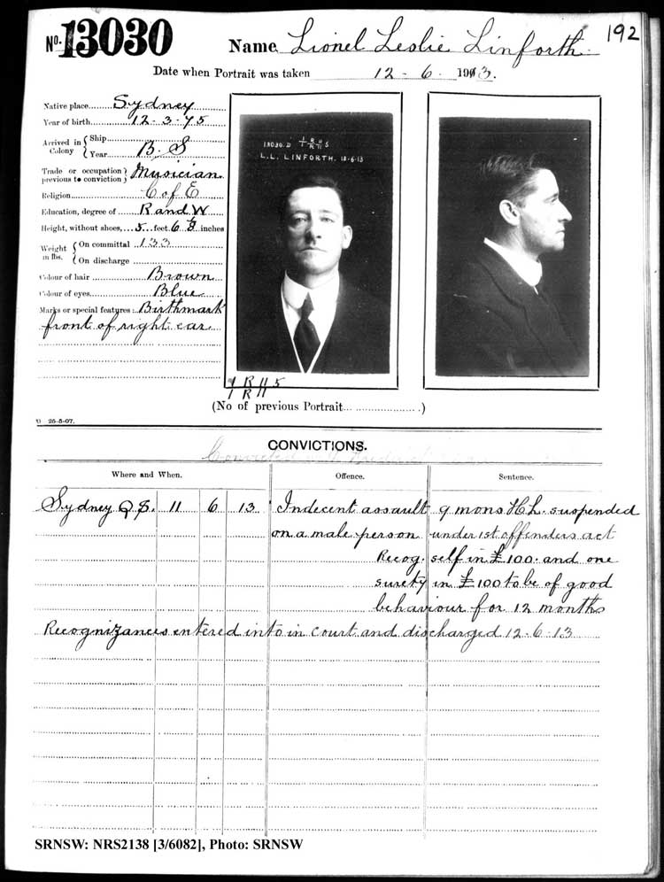 SRNSW: NRS2138, [3/6082], Darlinghurst Gaol photographic description book, 1912-1913, No. 13030, p.192, R5116.