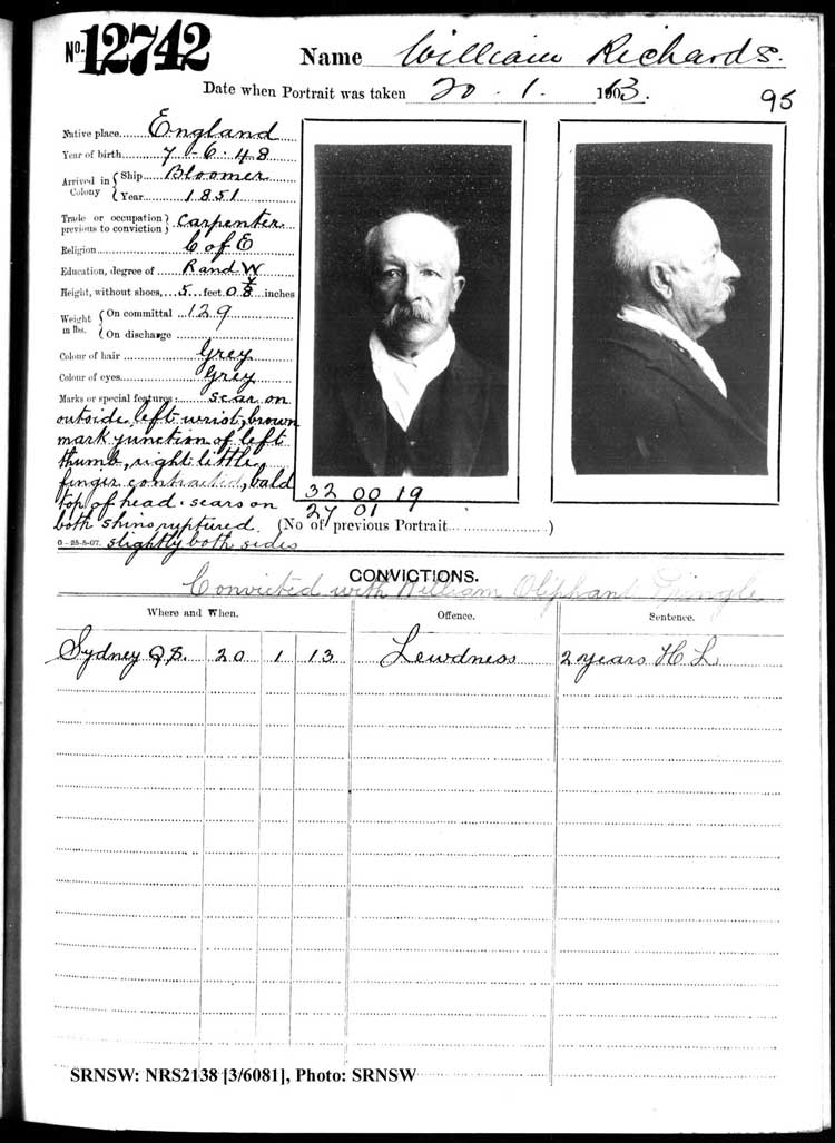SRNSW: NRS2138, [3/6081], Darlinghurst Gaol photographic description book, 1912-1913, No. 12742, p. 95, R5116.