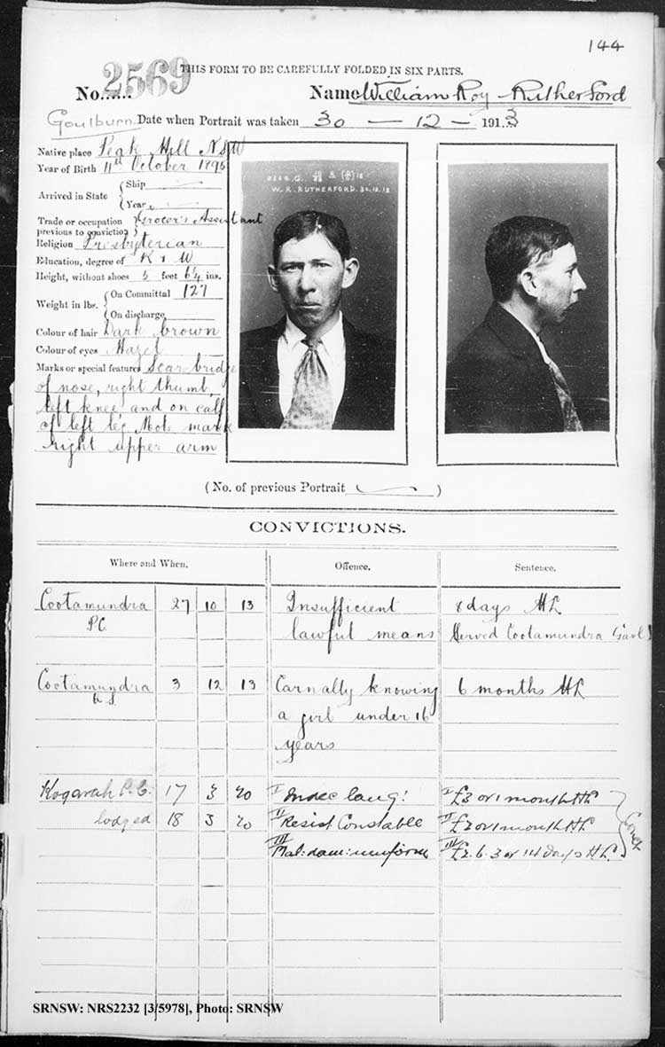 SRNSW: NRS2232, [3/5978], Goulburn Gaol photographic description book, 22 Nov 1911-28 Oct 1914, No. 2569, p. 144, R5122.