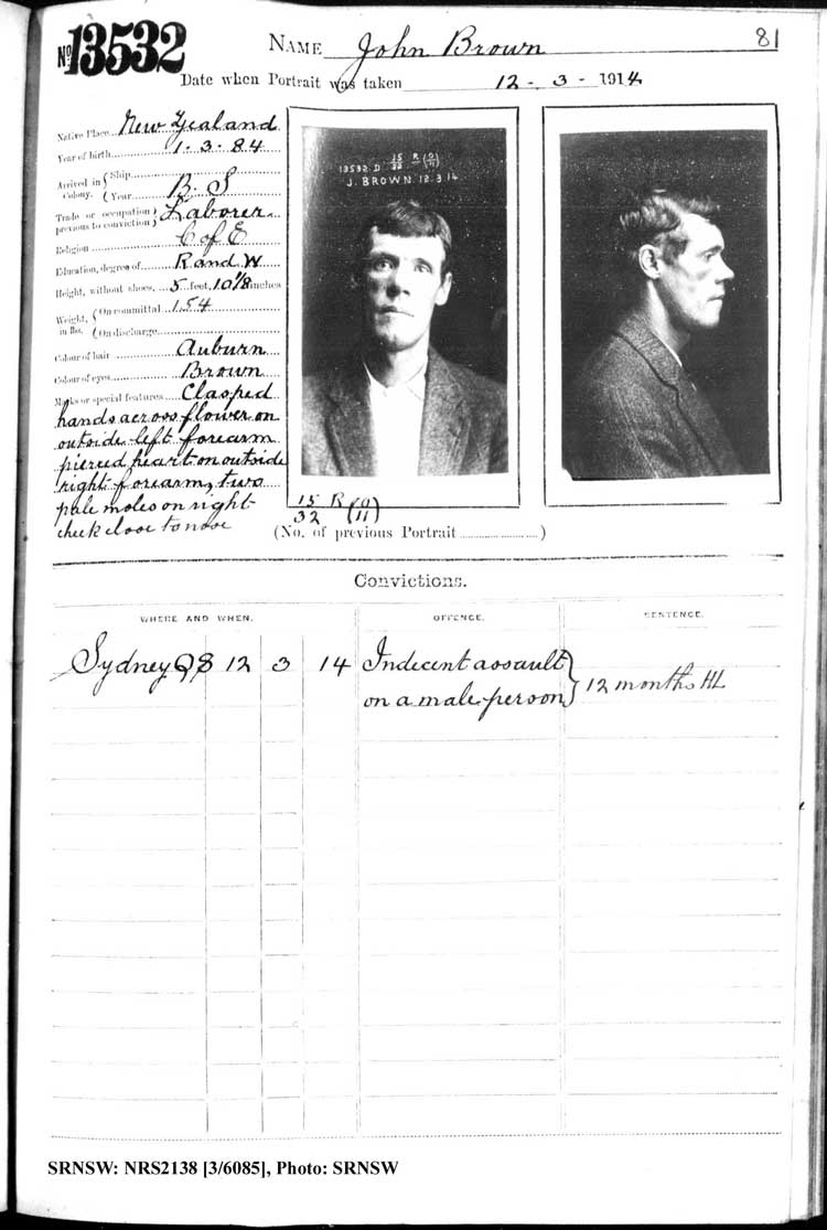 SRNSW: NRS2138, [3/6085], Darlinghurst Gaol photographic description book, 1913-1914, No. 13532, p. 81, R5117.