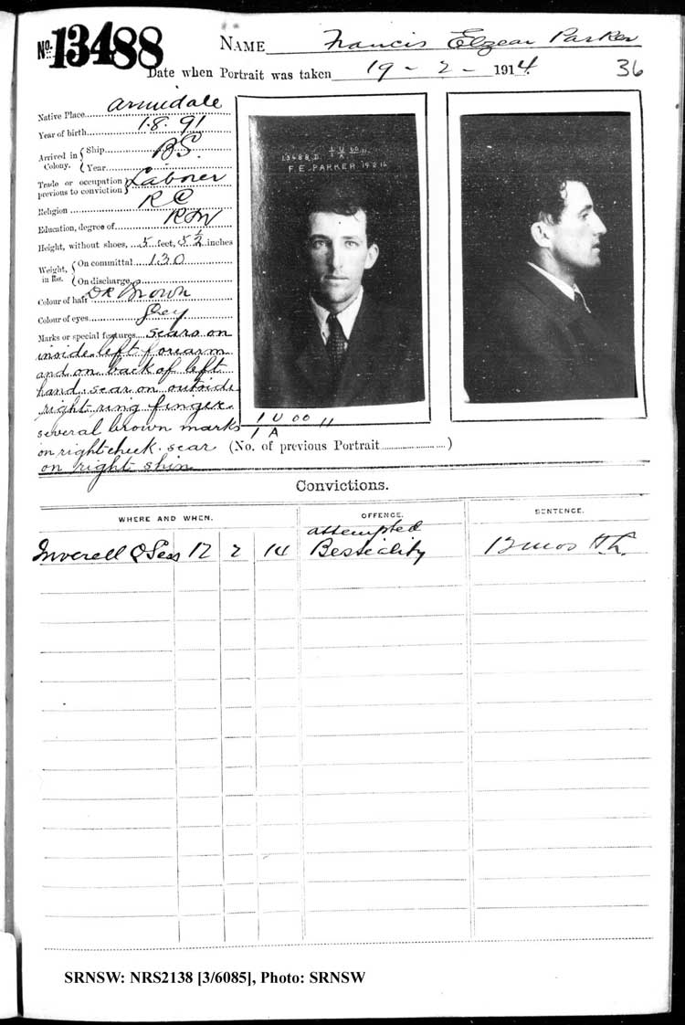 SRNSW: NRS2138, [3/6085], Darlinghurst Gaol photographic description book, 1913-1914, No. 13488, p. 36, R5117.