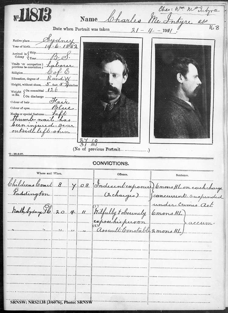  2     SRNSW: NRS2138, [3/6076], Darlinghurst Gaol photographic description book, 1910-1911, No. 11813, p. 168, R5114.
