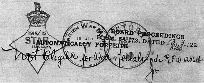 ‘Not eligible for war medals’ notice. Photo: Peter de Waal