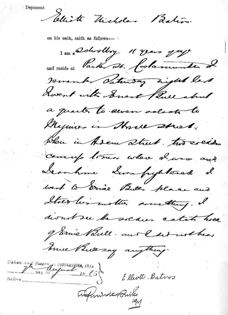 Depositions, p. 11, R v. Thomas John O’Connor, 1916. Photo: Peter de Waal Depositions, p. 11, R v. Thomas John O’Connor, 1916. Photo: Peter de Waal