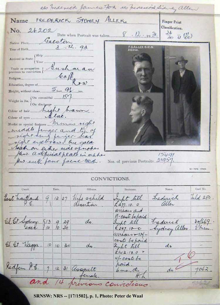 SRNSW: NRS– [17/1502], State Penitentiary photographic description book, 31 Oct 1931-8 Feb 1932, No. 26202, p. 1.