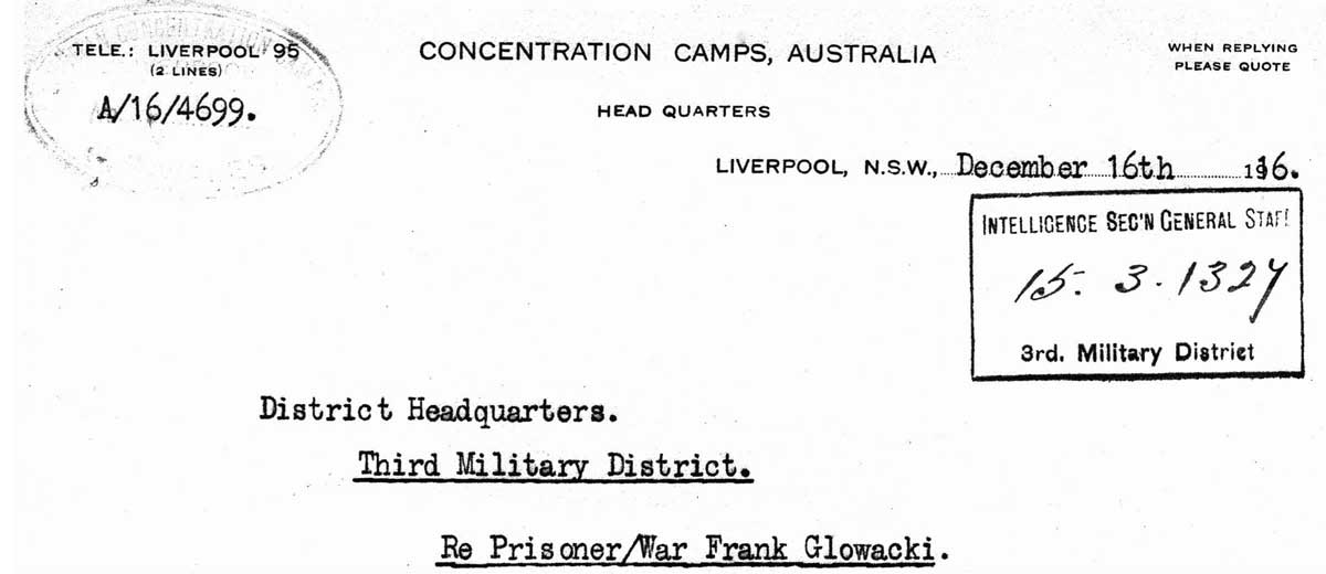 JP Allsop Lieut-Colonel, Commandant, Concentration Camps letter