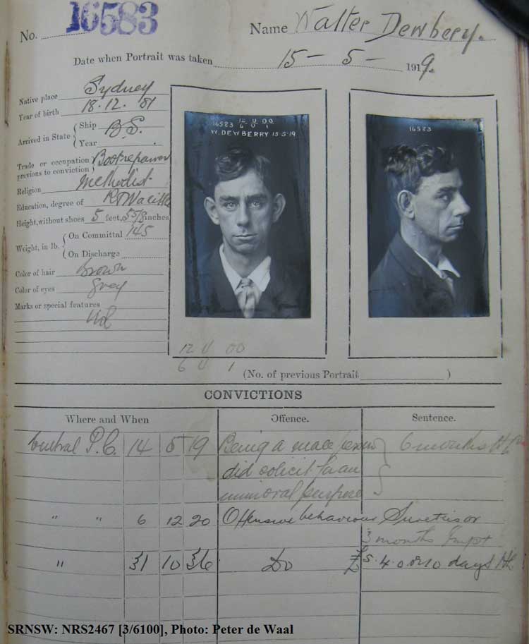 SRNSW: NRS2467, [3/6100], State Penitentiary photographic description book, 25 Jan 1919-19 Jun 1919, No. 16583, p. –.