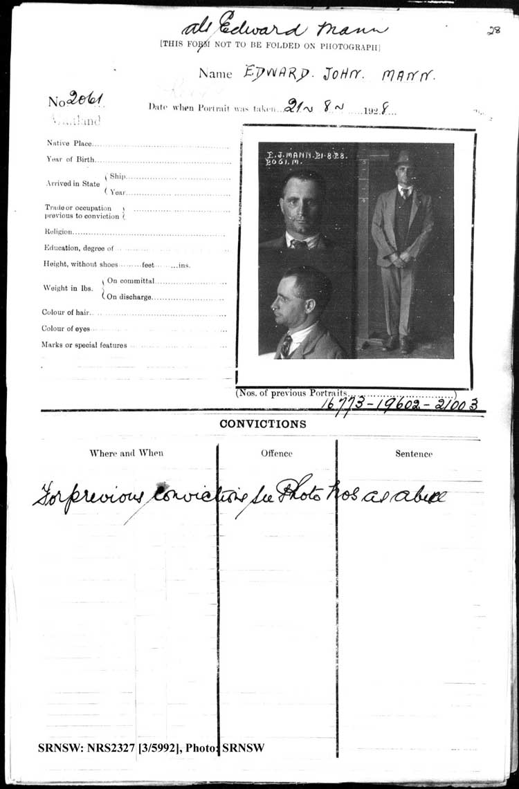 SRNSW: NRS2327, [3/5992], Maitland Gaol Photograph description sheets, 1875-1930, No. 2061, p. 28, R5132.