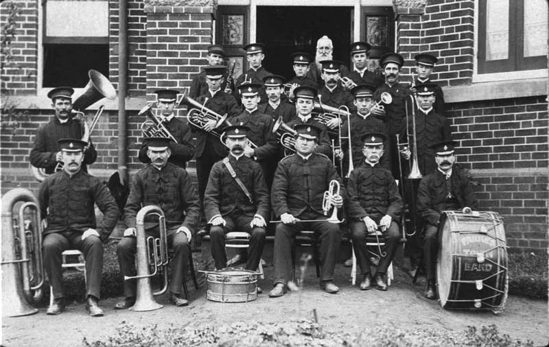 Outside Parkes Hospital with Town Band. White haired man at back is Mr Medlin, hospital president, Parkes, NSW, n.d. Image: NSW State Library collection. Reproduction: Peter de Waal Outside Parkes Hospital with Town Band. White haired man at back is Mr Medlin, hospital president, Parkes, NSW, n.d. Image: NSW State Library collection. Reproduction: Peter de Waal